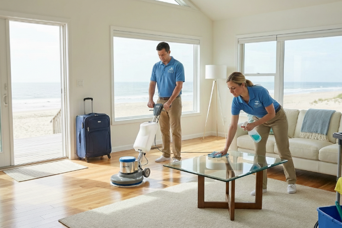 Vacation rental being professionally cleaned after a beach stay