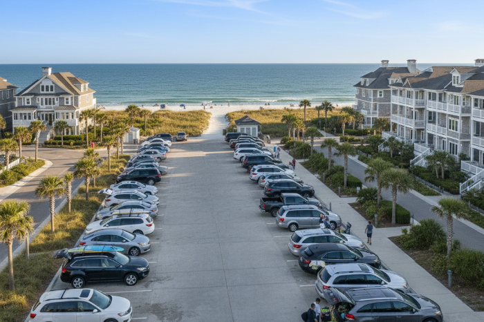 Beach vacation rental parking area near the ocean