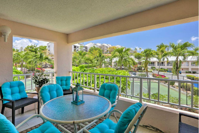 Beach vacation rental balcony set up for a week-long stay