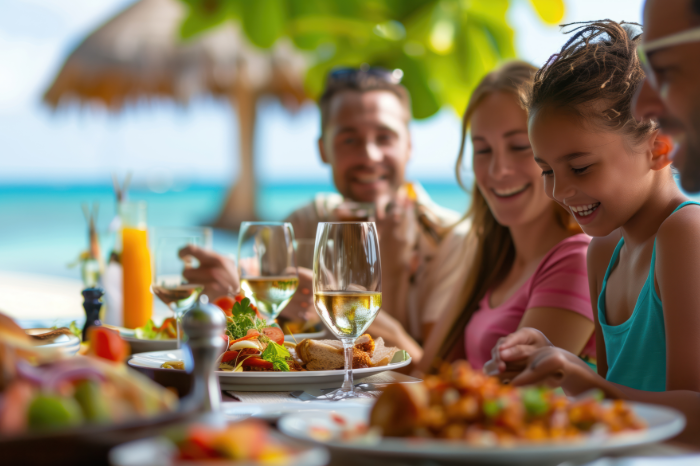 Large family gathering outside a beach house rental