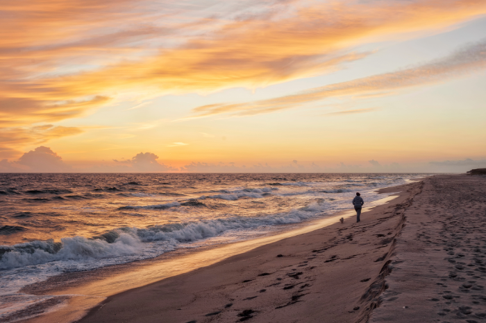 Quiet beach during shoulder season with fewer crowds