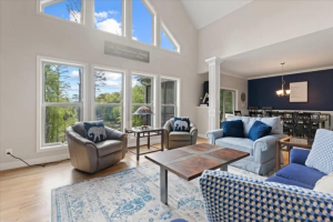 Open living room in a family-friendly vacation rental