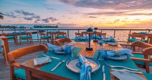 Waterfront dining restaurant in Myrtle Beach at sunset