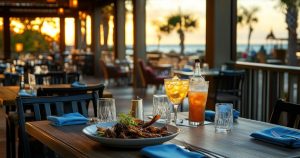 bp-dining-patio | Swack Vacations Restaurant near Myrtle Beach Boardwalk at dusk