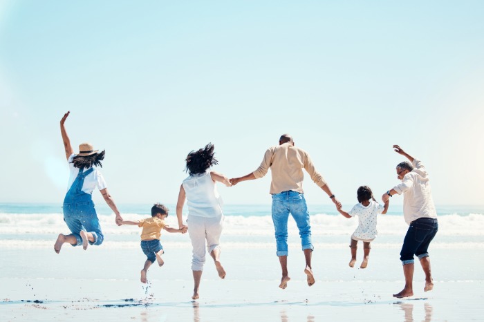 Family group enjoying time together in a spacious vacation rental