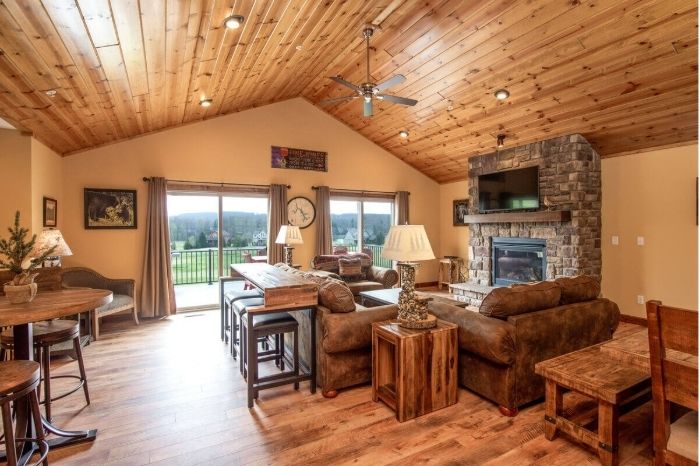 Spacious vacation home interior during winter