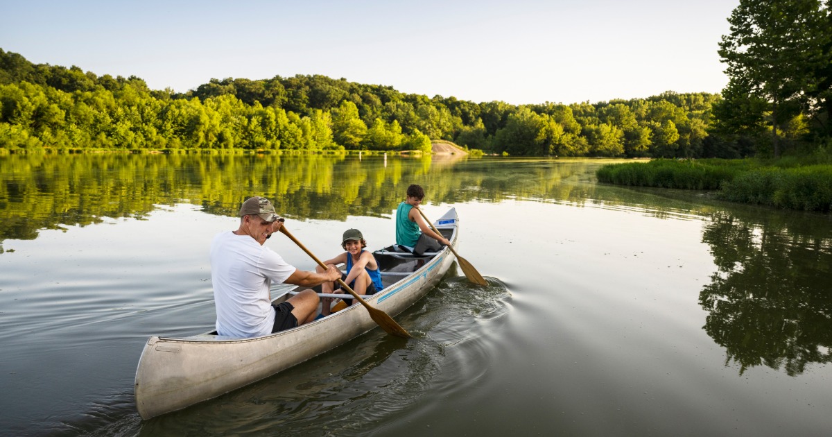 Family kayaking together on Deep Creek Lake