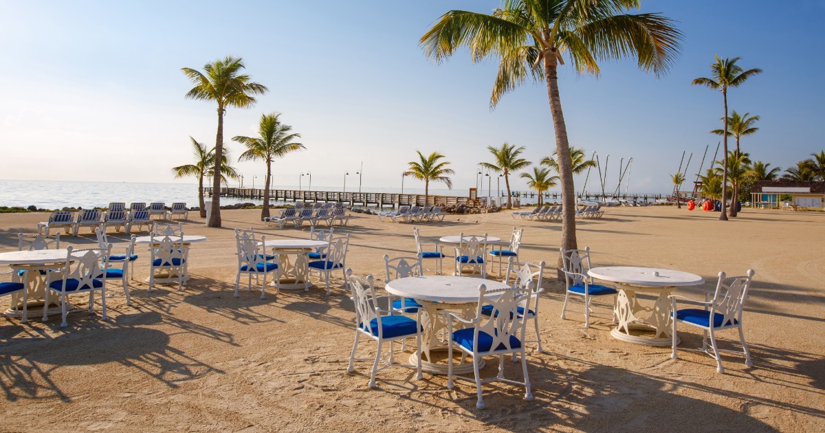 Waterfront seafood dining in Key Largo Florida with sunset view