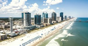 Myrtle Beach shoreline with oceanfront homes and resorts