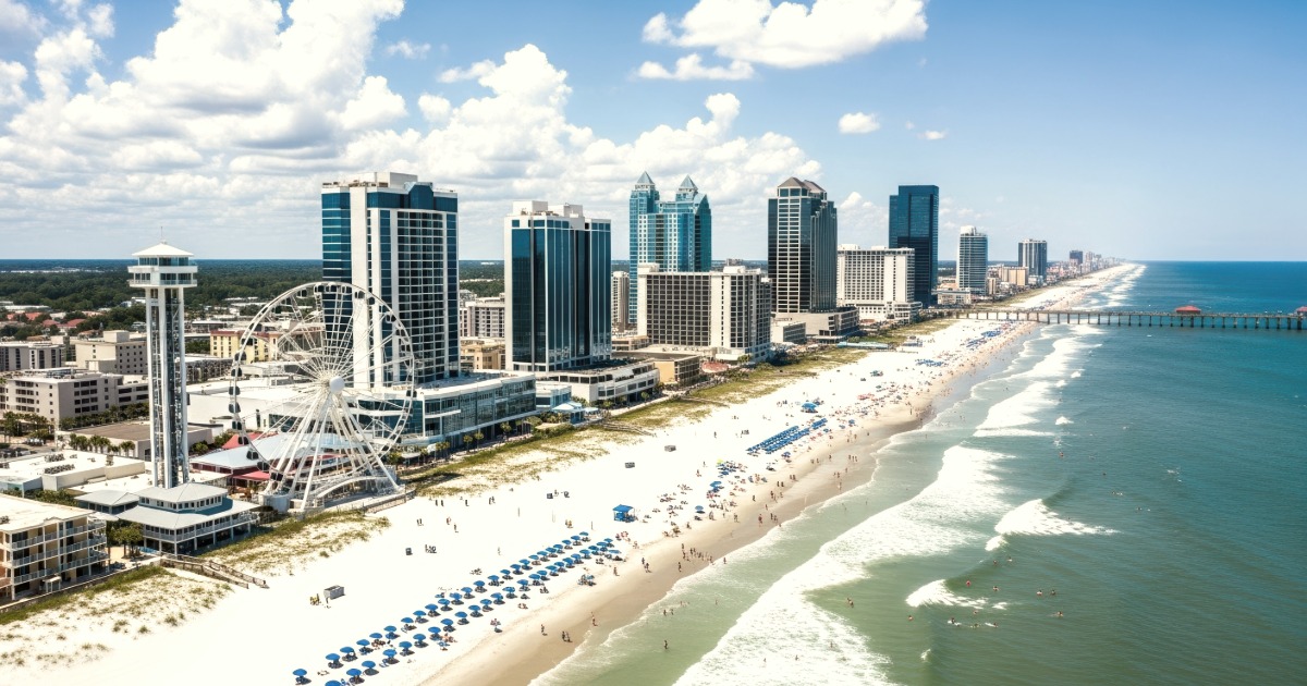 Myrtle Beach shoreline with oceanfront homes and resorts