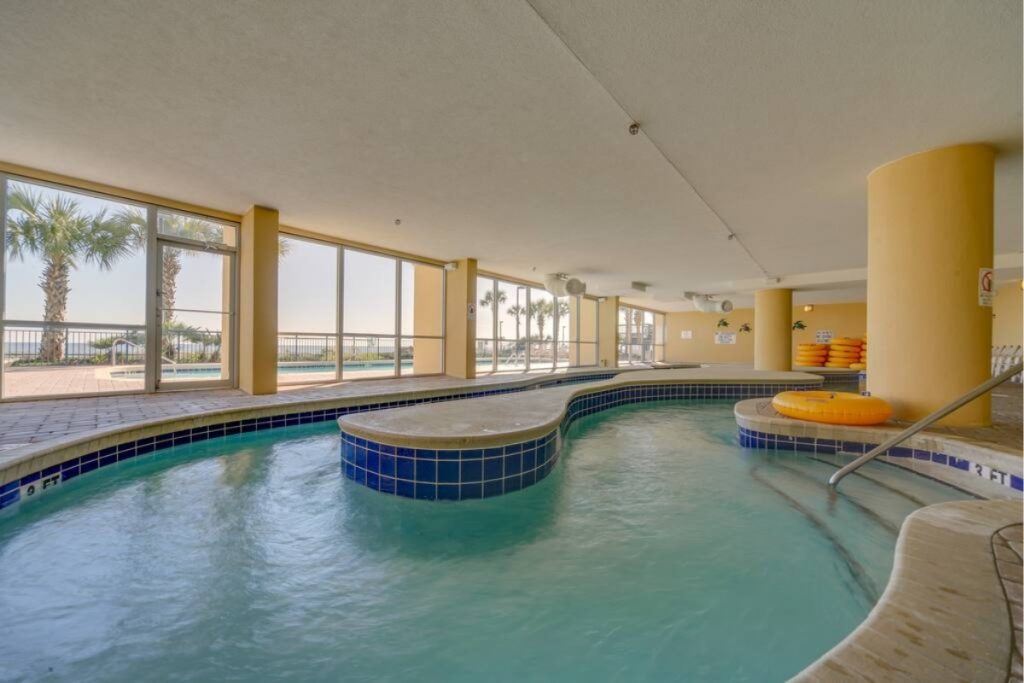 Myrtle Beach efficiency condo with side ocean view balcony at beachfront resort