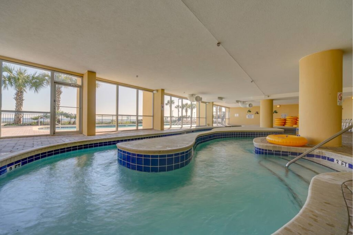 Myrtle Beach efficiency condo with side ocean view balcony at beachfront resort