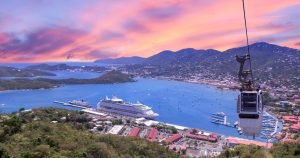 Driving scenic coastal roads in St Thomas USVI with ocean views