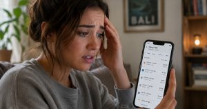 Person scrolling through vacation rental search results on a mobile phone