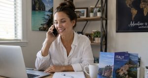 Vacation rental host on a phone call helping a guest plan their stay