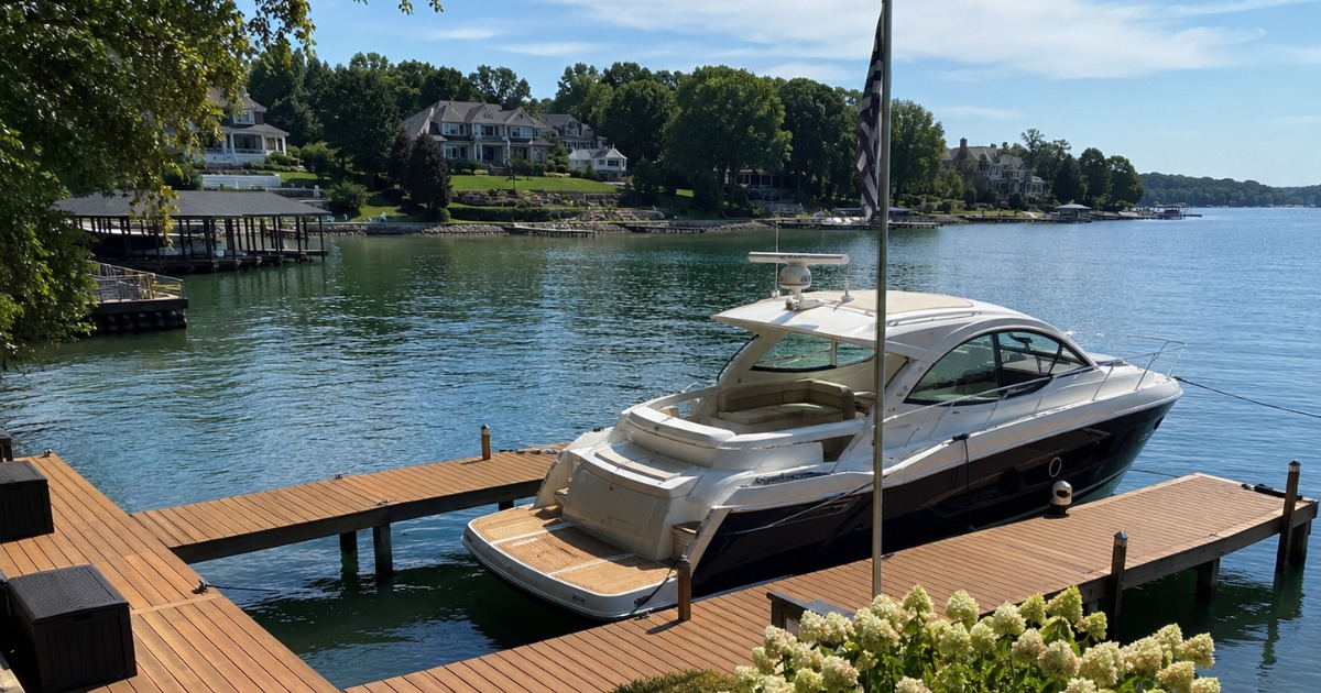 Boat docked at a private deep water dock on Lake Norman NC