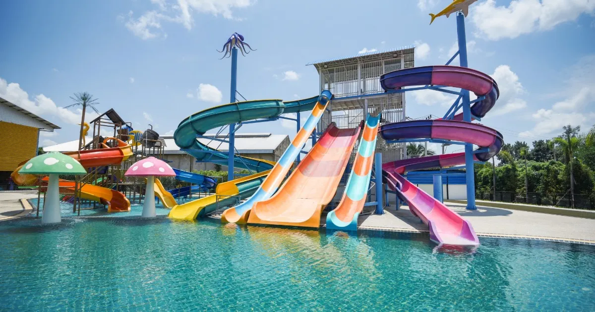 Family riding water slides at a Panama City Beach waterpark