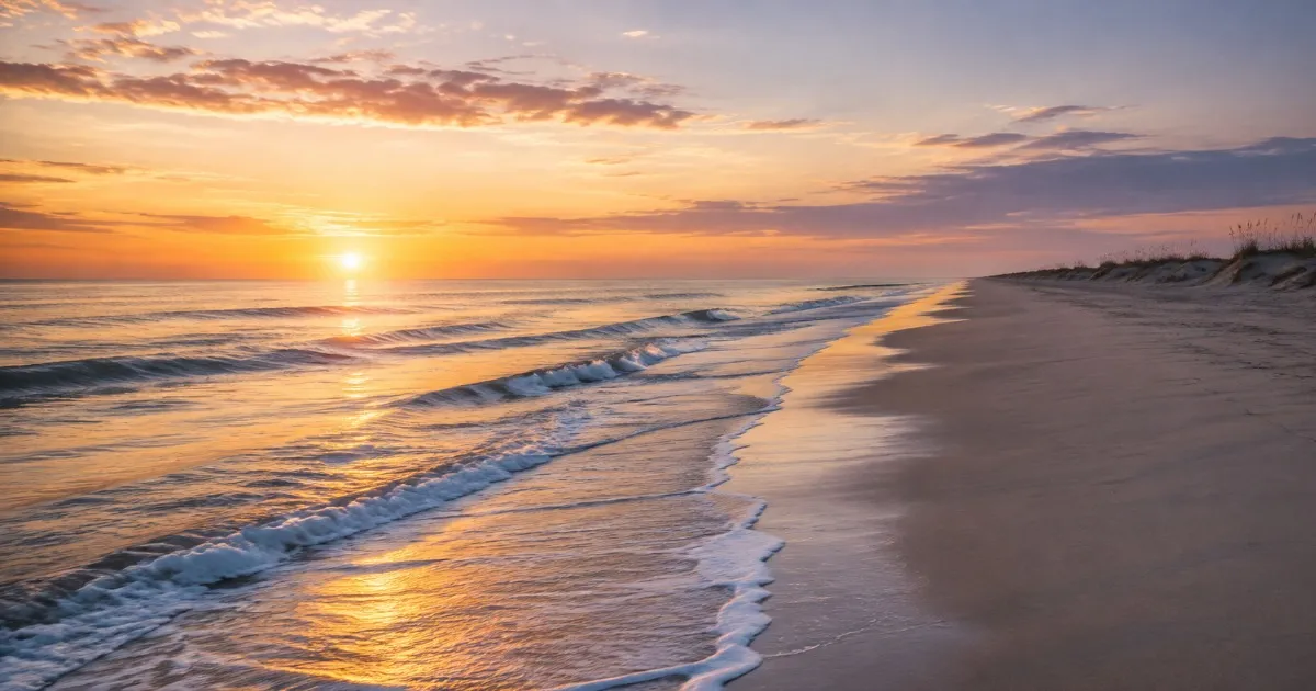 Calm Atlantic Ocean at dawn along the Outer Banks coastline