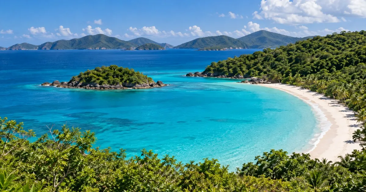 White sand and clear water at Trunk Bay in Virgin Islands National Park on St. John