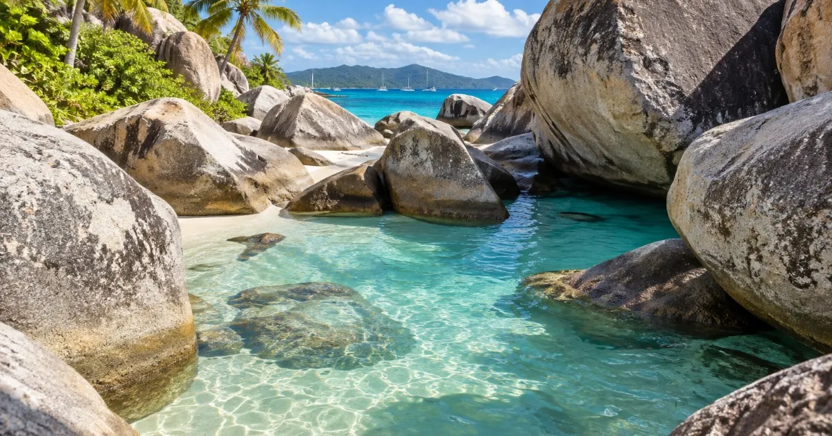 Granite boulders and sheltered pools at The Baths on Virgin Gorda in the British Virgin Islands