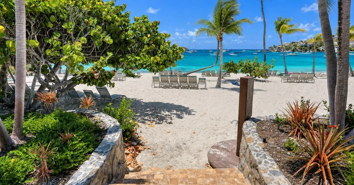 Oceanfront condo balcony on the East End of St. Thomas overlooking the Caribbean Sea