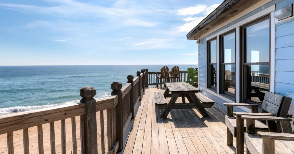 Balcony overlooking the ocean at a Swack Vacations beach rental